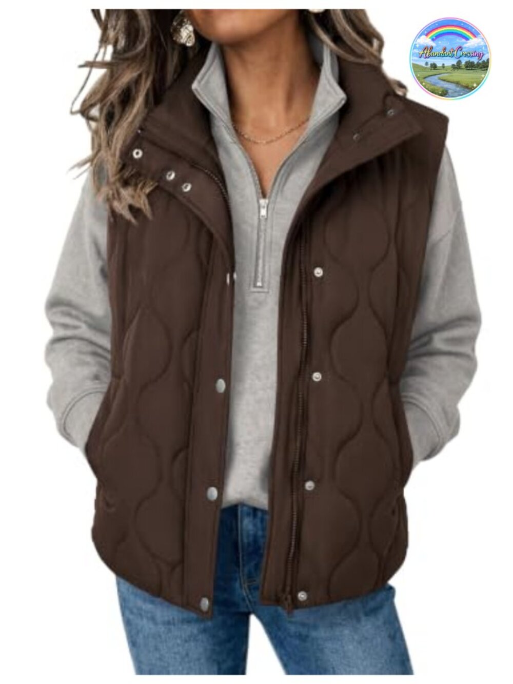 Oversized Quilted Puffer Vest Stand Collar Zip Up Sleeveless Polyester